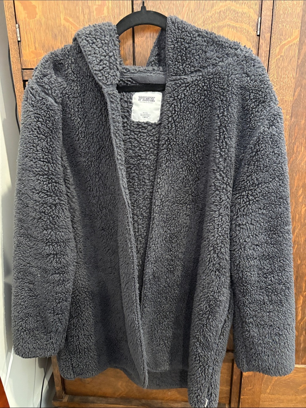 PINK Victoria's Secret Plush Sherpa Hoodie Jacket in Charcoal Gray
